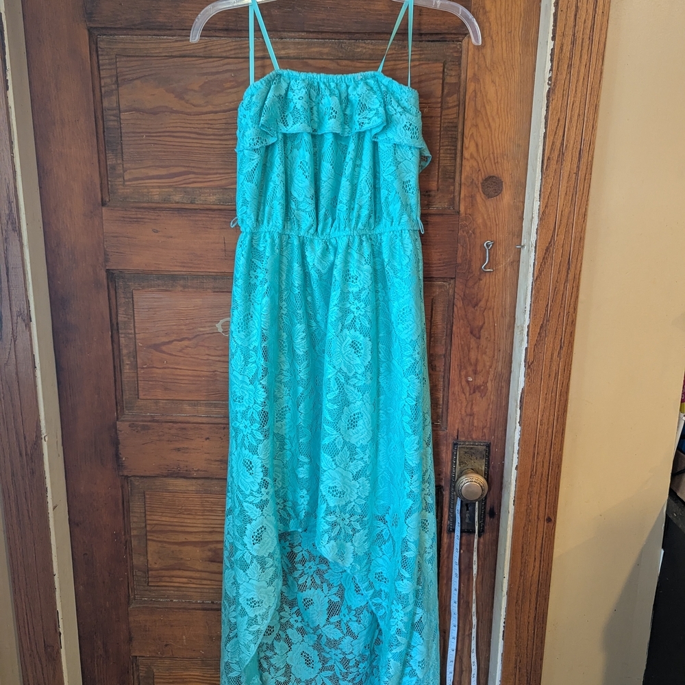 Deb Strapless Lace Dress in Aqua High‎ Low size Med Lace
